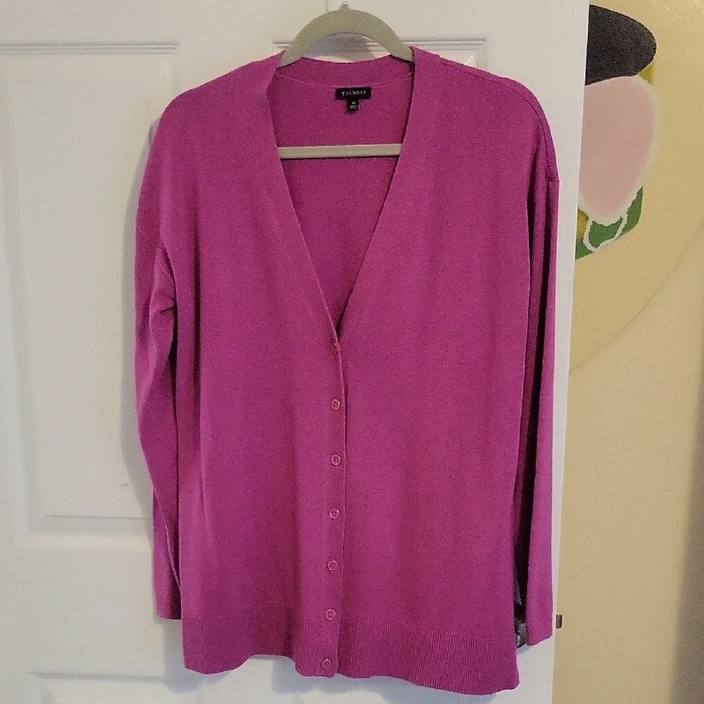 Talbots Magenta cotton blend V-Neck Long sleeve SzM ribbed Cardigan
